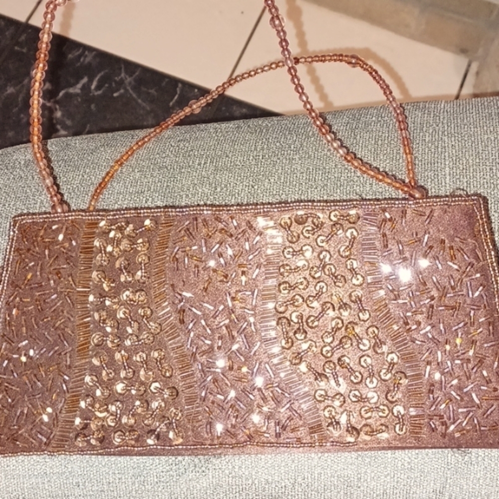 Bijoux Terner Chocolate Brown Satin & Beaded Purse